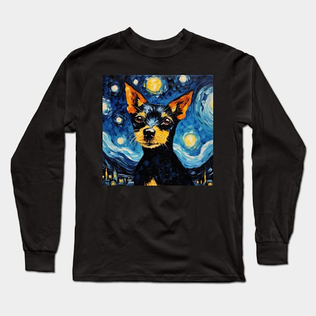 Black Toy Fox Terrier Starry Night Long Sleeve T-Shirt by NatashaCuteShop